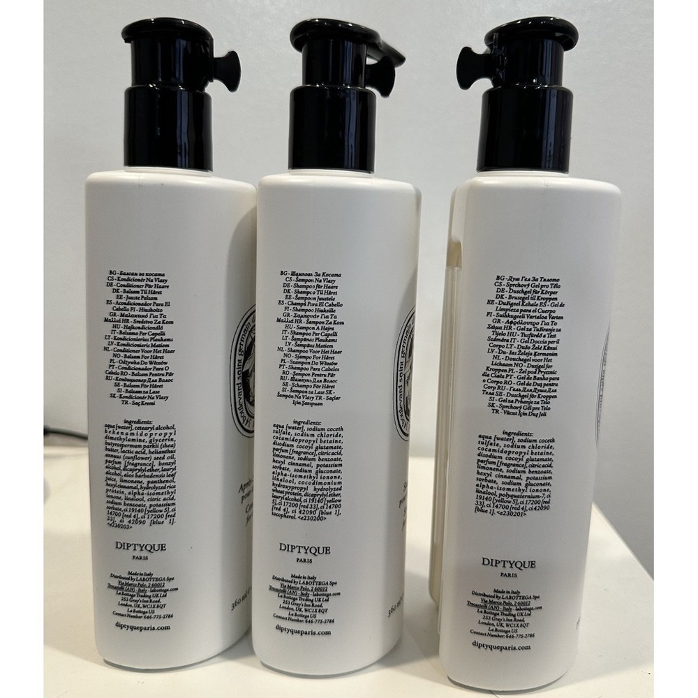 Diptyque Paris Hotel Amenity Set Shampoo Conditioner Shower Bath Gel Soap 360mL - Picture 2 of 12